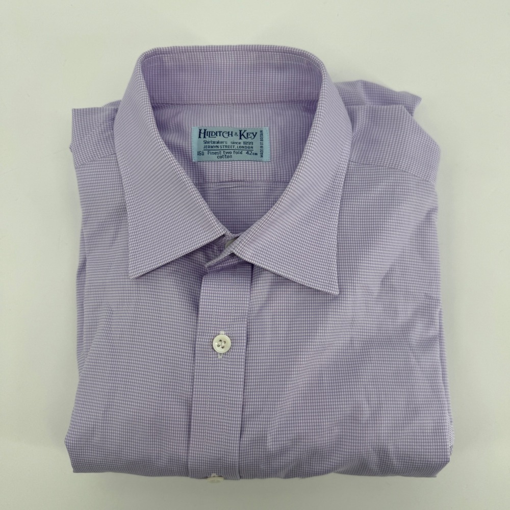 Hilditch & Key Mens Purple Micro Check French Cuff Dress Shirt 16.5 42cm